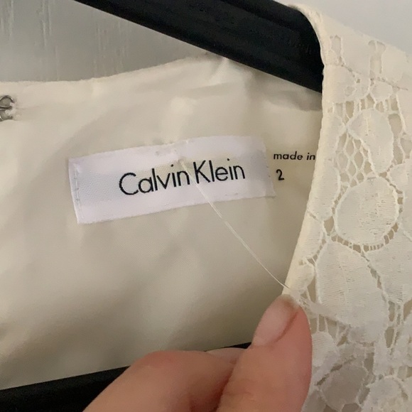 NWT Calvin Klein lace dress cream sleeveless size 2 midi classic career romantic - Picture 2 of 11